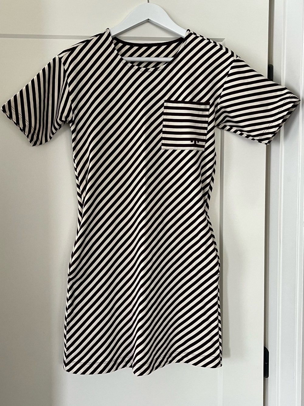 Burgundy & Cream Striped Short Sleeve Women’s Dress